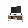 Designed To Furnish Bradley TV Stand White, Rustic Brown, 2 Media Shelves, 2 Storage Shelves, 26.57 x 62.99 x 14.17 in. DE2616430